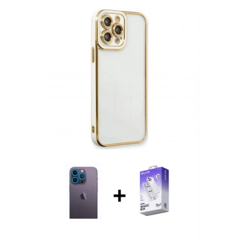 MARSİLYAN™- iPhone 13 Pro Max Kılıf Çekirdek Klasik Serisi - Siyah Bilvis 5in1 3D Magic Cam Ekran Koruyucu + Neon Fosforlu Kamera Lens - MI