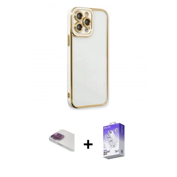 MARSİLYAN™- iPhone 13 Pro Max Kılıf Çekirdek Klasik Serisi - Siyah Bilvis 5in1 3D Magic Cam Ekran Koruyucu + Pers Alüminyum Kamera Lens - GI