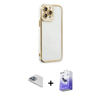 MARSİLYAN™- iPhone 13 Pro Max Kılıf Çekirdek Klasik Serisi - Siyah Bilvis 5in1 5D Magic Hayalet Cam Ekran Koruyucu + Pers Alüminyum Kamera Lens - SABE