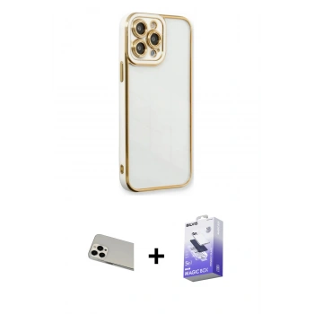 MARSİLYAN™- iPhone 13 Pro Max Kılıf Çekirdek Klasik Serisi - Siyah Bilvis 5in1 5D Magic Hayalet Cam Ekran Koruyucu + Rainbow Kamera Lens Koruma Cam - BZ