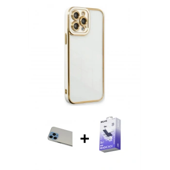 MARSİLYAN™- iPhone 13 Pro Max Kılıf Çekirdek Klasik Serisi - Siyah Bilvis 5in1 5D Magic Hayalet Cam Ekran Koruyucu + Rainbow Kamera Lens Koruma Cam - MI