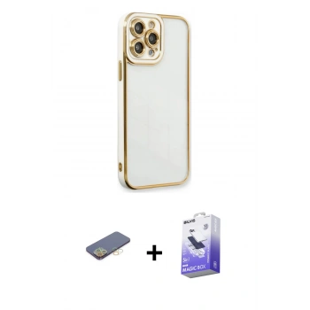 MARSİLYAN™- iPhone 13 Pro Max Kılıf Çekirdek Klasik Serisi - Siyah Bilvis 5in1 5D Magic Hayalet Cam Ekran Koruyucu + Renkli Kamera Lens Koruma Cam - SI
