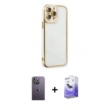 MARSİLYAN™- iPhone 13 Pro Max Kılıf Çekirdek Klasik Serisi - Siyah Bilvis 5in1 5D Magic Hayalet Cam Ekran Koruyucu + Neon Fosforlu Kamera Lens - BZ