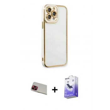 MARSİLYAN™- iPhone 13 Pro Max Kılıf Çekirdek Klasik Serisi - Siyah Bilvis 5in1 5D Magic Hayalet Cam Ekran Koruyucu + Rainbow Kamera Lens Koruma Cam - KI