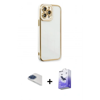MARSİLYAN™- iPhone 13 Pro Max Kılıf Çekirdek Klasik Serisi - Siyah Bilvis 5in1 5D Magic Hayalet Cam Ekran Koruyucu + Pers Alüminyum Kamera Lens - LT
