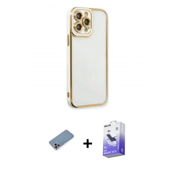 MARSİLYAN™- iPhone 13 Pro Max Kılıf Çekirdek Klasik Serisi - Siyah Bilvis 5in1 5D Magic Hayalet Cam Ekran Koruyucu + Shine Kamera Lens Koruma Cam - PE