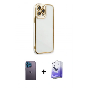 MARSİLYAN™- iPhone 13 Pro Max Kılıf Çekirdek Klasik Serisi - Siyah Bilvis 5in1 5D Magic Hayalet Cam Ekran Koruyucu + Neon Fosforlu Kamera Lens - MI