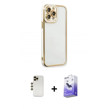 MARSİLYAN™- iPhone 13 Pro Max Kılıf Çekirdek Klasik Serisi - Siyah Bilvis 5in1 5D Magic Hayalet Cam Ekran Koruyucu + Shine Kamera Lens - GD