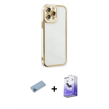 MARSİLYAN™- iPhone 13 Pro Max Kılıf Çekirdek Klasik Serisi - Siyah Bilvis 5in1 5D Magic Hayalet Cam Ekran Koruyucu + Shine Kamera Lens Koruma Cam - MI