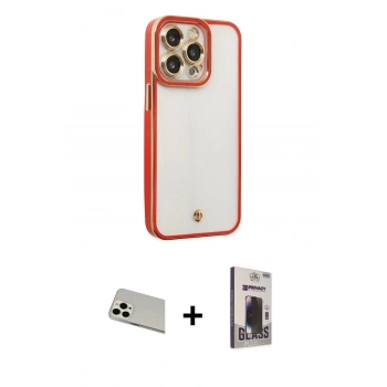 MARSİLYAN™- iPhone 13 Pro Max Kılıf Çekirdek Klasik Serisi - Siyah Bilvis Hayalet Cam Ekran Koruyucu + Rainbow Kamera Lens Koruma Cam - BZ