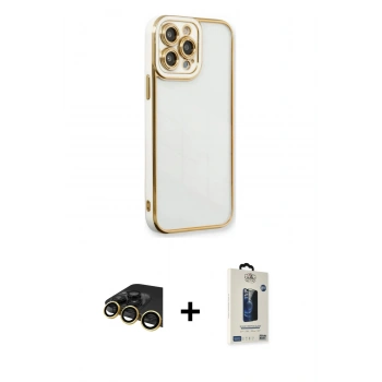 MARSİLYAN™- iPhone 13 Pro Max Kılıf Çekirdek Klasik Serisi - Siyah Bilvis Hayalet Cam Ekran Koruyucu + Raze Metal Kamera Lens - GD