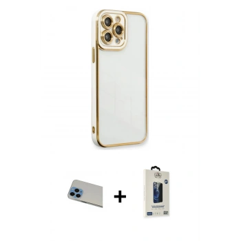 MARSİLYAN™- iPhone 13 Pro Max Kılıf Çekirdek Klasik Serisi - Siyah Bilvis Hayalet Cam Ekran Koruyucu + Rainbow Kamera Lens Koruma Cam - MI