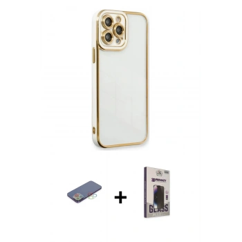 MARSİLYAN™- iPhone 13 Pro Max Kılıf Çekirdek Klasik Serisi - Siyah Bilvis Hayalet Cam Ekran Koruyucu + Renkli Kamera Lens Koruma Cam - MI