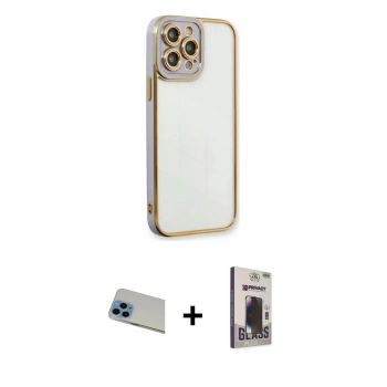 MARSİLYAN™- iPhone 13 Pro Max Kılıf Çekirdek Klasik Serisi - Siyah Bilvis Hayalet Cam Ekran Koruyucu + Rainbow Kamera Lens Koruma Cam - MI