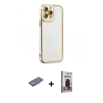 MARSİLYAN™- iPhone 13 Pro Max Kılıf Çekirdek Klasik Serisi - Siyah Bilvis Hayalet Cam Ekran Koruyucu + Renkli Kamera Lens Koruma Cam - PE