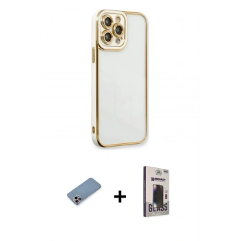 MARSİLYAN™- iPhone 13 Pro Max Kılıf Çekirdek Klasik Serisi - Siyah Bilvis Hayalet Cam Ekran Koruyucu + Shine Kamera Lens Koruma Cam - PE