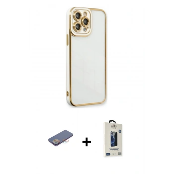 MARSİLYAN™- iPhone 13 Pro Max Kılıf Çekirdek Klasik Serisi - Siyah Bilvis Hayalet Cam Ekran Koruyucu + Renkli Kamera Lens Koruma Cam - PE