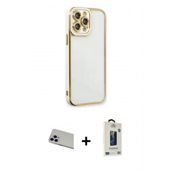 MARSİLYAN™- iPhone 13 Pro Max Kılıf Çekirdek Klasik Serisi - Siyah Bilvis Hayalet Cam Ekran Koruyucu + Rainbow Kamera Lens Koruma Cam - MR