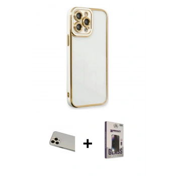MARSİLYAN™- iPhone 13 Pro Max Kılıf Çekirdek Klasik Serisi - Siyah Bilvis Hayalet Cam Ekran Koruyucu + Rainbow Kamera Lens Koruma Cam - REGD