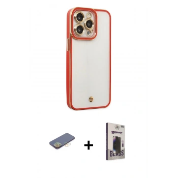 MARSİLYAN™- iPhone 13 Pro Max Kılıf Çekirdek Klasik Serisi - Siyah Bilvis Hayalet Cam Ekran Koruyucu + Renkli Kamera Lens Koruma Cam - SI