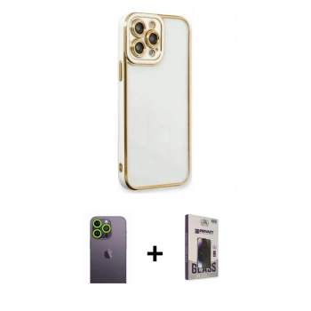 MARSİLYAN™- iPhone 13 Pro Max Kılıf Çekirdek Klasik Serisi - Siyah Bilvis Hayalet Cam Ekran Koruyucu + Neon Fosforlu Kamera Lens - YL