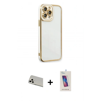 MARSİLYAN™- iPhone 13 Pro Max Kılıf Çekirdek Klasik Serisi - Siyah Joko 5D Cam + Rainbow Kamera Lens Koruma Cam - BZ