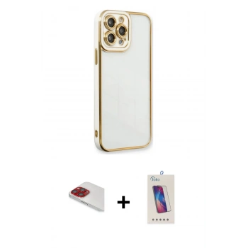 MARSİLYAN™- iPhone 13 Pro Max Kılıf Çekirdek Klasik Serisi - Siyah Joko 5D Cam + Pers Alüminyum Kamera Lens - KI