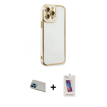 MARSİLYAN™- iPhone 13 Pro Max Kılıf Çekirdek Klasik Serisi - Siyah Joko 5D Cam + Rainbow Kamera Lens Koruma Cam - MI