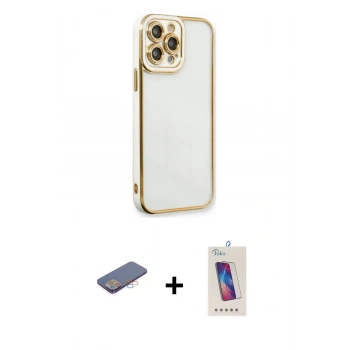 MARSİLYAN™- iPhone 13 Pro Max Kılıf Çekirdek Klasik Serisi - Siyah Joko 5D Cam + Renkli Kamera Lens Koruma Cam - PE