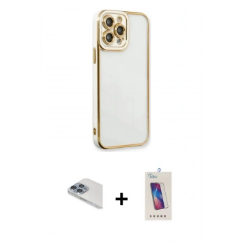 MARSİLYAN™- iPhone 13 Pro Max Kılıf Çekirdek Klasik Serisi - Siyah Joko 5D Cam + Pers Alüminyum Kamera Lens - SABE