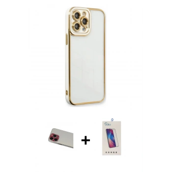 MARSİLYAN™- iPhone 13 Pro Max Kılıf Çekirdek Klasik Serisi - Siyah Joko 5D Cam + Rainbow Kamera Lens Koruma Cam - KI