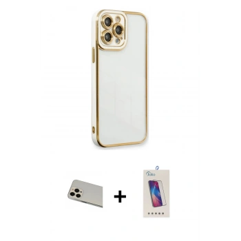 MARSİLYAN™- iPhone 13 Pro Max Kılıf Çekirdek Klasik Serisi - Siyah Joko 5D Cam + Rainbow Kamera Lens Koruma Cam - REGD
