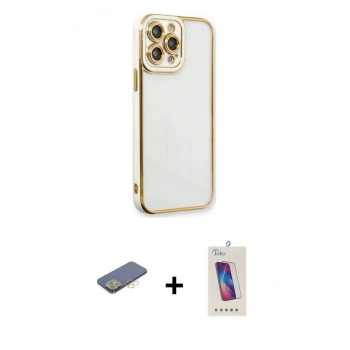 MARSİLYAN™- iPhone 13 Pro Max Kılıf Çekirdek Klasik Serisi - Siyah Joko 5D Cam + Renkli Kamera Lens Koruma Cam - SI