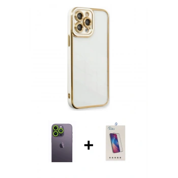 MARSİLYAN™- iPhone 13 Pro Max Kılıf Çekirdek Klasik Serisi - Siyah Joko 5D Cam + Neon Fosforlu Kamera Lens - YL