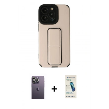MARSİLYAN™- iPhone 13 Pro Max Kılıf Çekirdek Yansıma - Şeffaf Pasifik Cam Ekran Koruyucu + Neon Fosforlu Kamera Lens - BZ