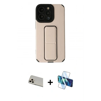 MARSİLYAN™- iPhone 13 Pro Max Kılıf Çekirdek Yansıma - Siyah 3D Antistatik Cam Ekran Koruyucu + Rainbow Kamera Lens Koruma Cam - REGD