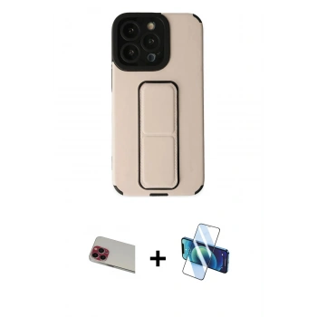 MARSİLYAN™- iPhone 13 Pro Max Kılıf Çekirdek Yansıma - Siyah 3D Antistatik Cam Ekran Koruyucu + Rainbow Kamera Lens Koruma Cam - KI
