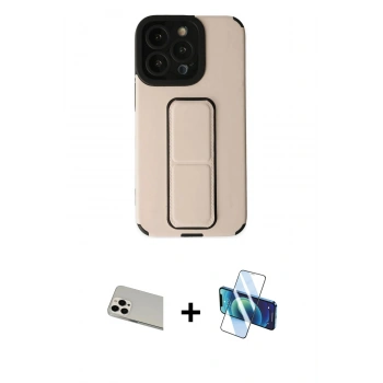 MARSİLYAN™- iPhone 13 Pro Max Kılıf Çekirdek Yansıma - Siyah 3D Antistatik Cam Ekran Koruyucu + Rainbow Kamera Lens Koruma Cam - BZ