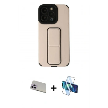 MARSİLYAN™- iPhone 13 Pro Max Kılıf Çekirdek Yansıma - Siyah 3D Antistatik Cam Ekran Koruyucu + Rainbow Kamera Lens Koruma Cam - MR