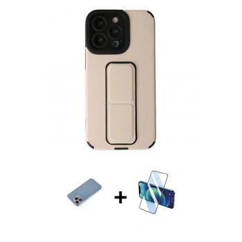 MARSİLYAN™- iPhone 13 Pro Max Kılıf Çekirdek Yansıma - Siyah 3D Antistatik Cam Ekran Koruyucu + Shine Kamera Lens Koruma Cam - PE