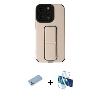 MARSİLYAN™- iPhone 13 Pro Max Kılıf Çekirdek Yansıma - Siyah 3D Antistatik Cam Ekran Koruyucu + Shine Kamera Lens Koruma Cam - MI