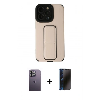 MARSİLYAN™- iPhone 13 Pro Max Kılıf Çekirdek Yansıma - Siyah 3D Antistatik Hayalet Cam Ekran Koruyucu + Neon Fosforlu Kamera Lens - BZ