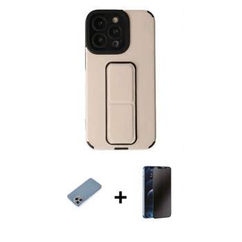 MARSİLYAN™- iPhone 13 Pro Max Kılıf Çekirdek Yansıma - Siyah 3D Antistatik Hayalet Cam Ekran Koruyucu + Shine Kamera Lens Koruma Cam - GI