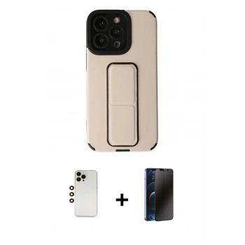 MARSİLYAN™- iPhone 13 Pro Max Kılıf Çekirdek Yansıma - Siyah 3D Antistatik Hayalet Cam Ekran Koruyucu + Shine Kamera Lens - GD