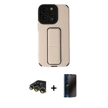 MARSİLYAN™- iPhone 13 Pro Max Kılıf Çekirdek Yansıma - Siyah 3D Antistatik Hayalet Cam Ekran Koruyucu + Raze Metal Kamera Lens - GD