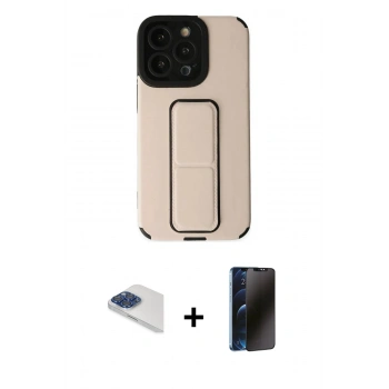MARSİLYAN™- iPhone 13 Pro Max Kılıf Çekirdek Yansıma - Siyah 3D Antistatik Hayalet Cam Ekran Koruyucu + Pers Alüminyum Kamera Lens - LT