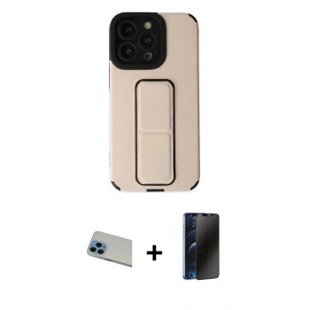 MARSİLYAN™- iPhone 13 Pro Max Kılıf Çekirdek Yansıma - Siyah 3D Antistatik Hayalet Cam Ekran Koruyucu + Rainbow Kamera Lens Koruma Cam - MI