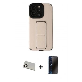 MARSİLYAN™- iPhone 13 Pro Max Kılıf Çekirdek Yansıma - Siyah 3D Antistatik Hayalet Cam Ekran Koruyucu + Rainbow Kamera Lens Koruma Cam - BZ