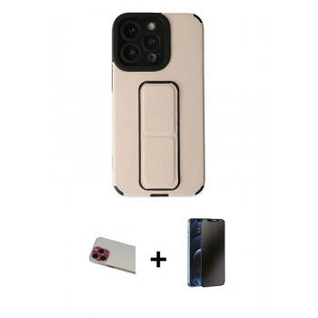 MARSİLYAN™- iPhone 13 Pro Max Kılıf Çekirdek Yansıma - Siyah 3D Antistatik Hayalet Cam Ekran Koruyucu + Rainbow Kamera Lens Koruma Cam - KI