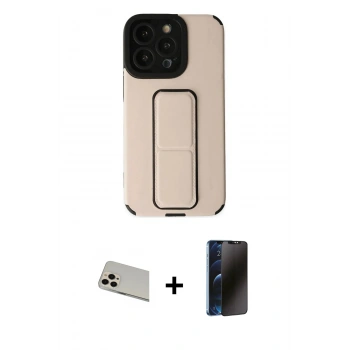 MARSİLYAN™- iPhone 13 Pro Max Kılıf Çekirdek Yansıma - Siyah 3D Antistatik Hayalet Cam Ekran Koruyucu + Rainbow Kamera Lens Koruma Cam - REGD